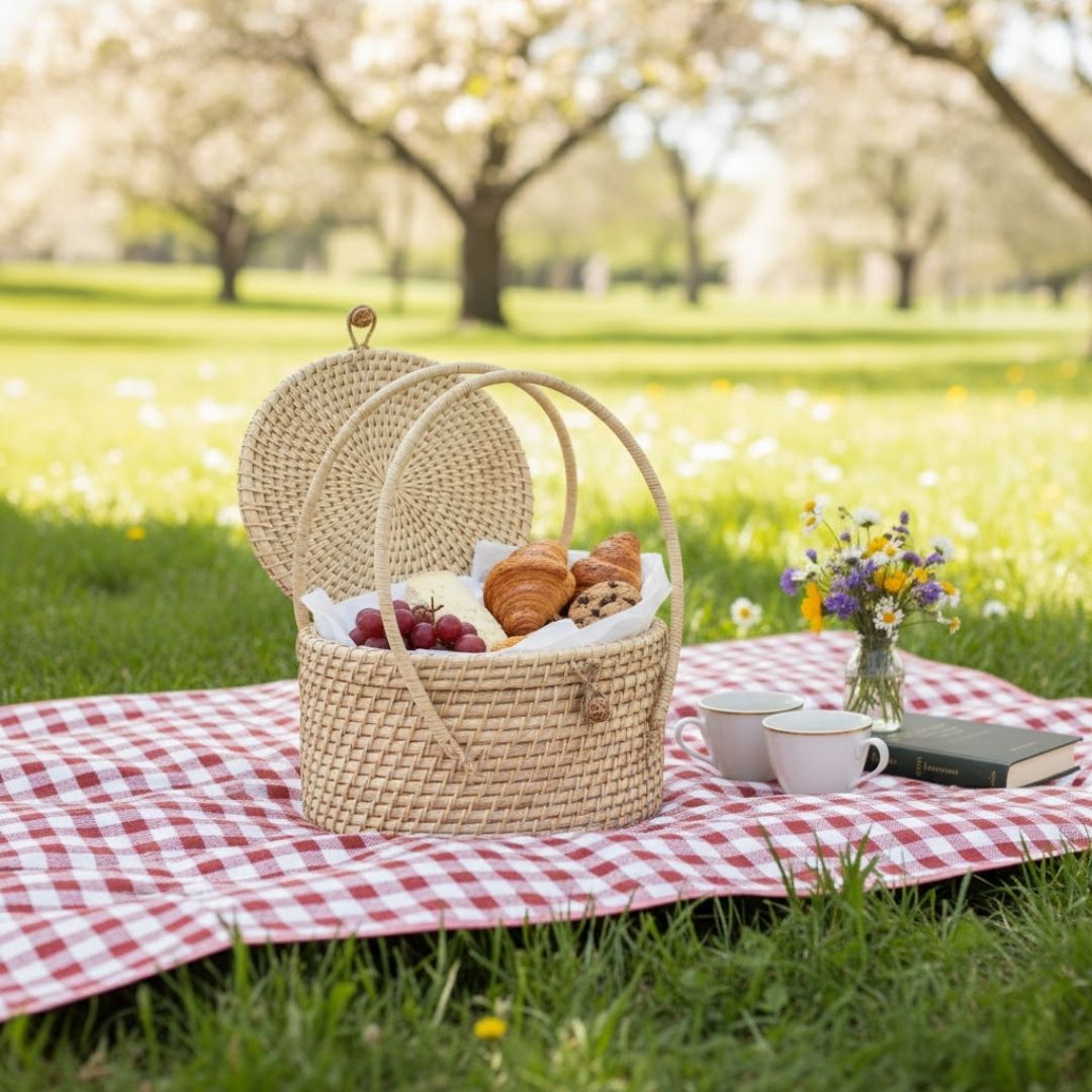 Elegant Rattan Picnic Basket